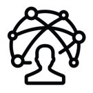 outline of a person's head and torso with interconnected web of orbits behind